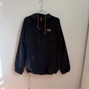 L.L.Bean Black Anorak Pullover with Tan Drawcords